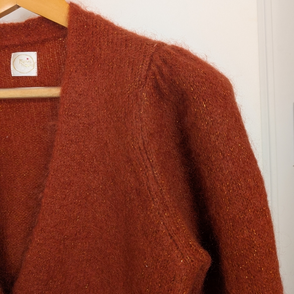 Women's Rust-Red V-Neck Fuzzy Button-Front Cardigan - Picture 2 of 8